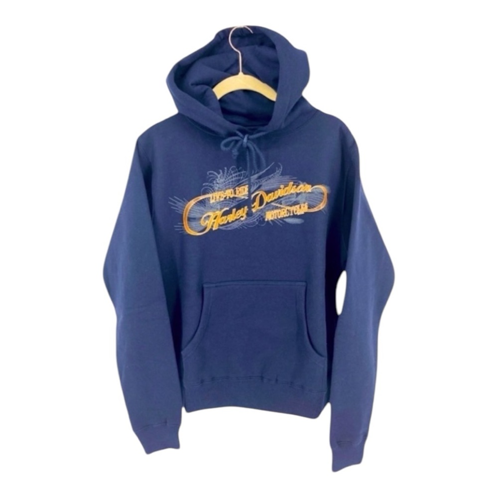 Harley-Davidson Navy Blue Hoodie with Gold Accents